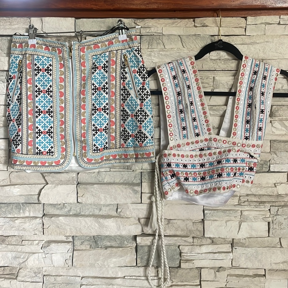 Majorelle Embroidered Mini Skirt & Crop Top Size M